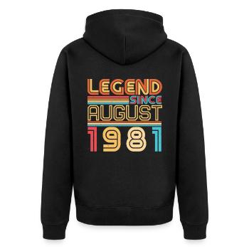 Baujahr August 1981 - Unisex Premium Bio Zip Hoodie - Schwarz - Hinten - Nico (187cm)