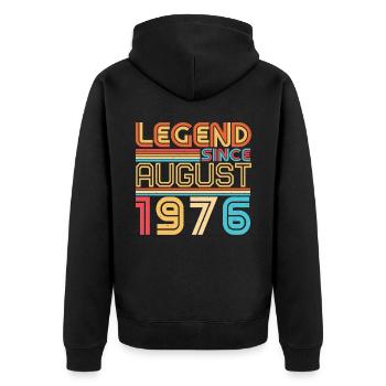 August 1976 Geschenkidee - Unisex Premium Bio Zip Hoodie - Schwarz - Hinten - Nico (187cm)
