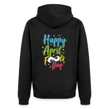 Froher Aprilscherz Tag Sarkastisch Witz April - Unisex Premium Bio Zip Hoodie - Schwarz - Hinten - Nico (187cm)
