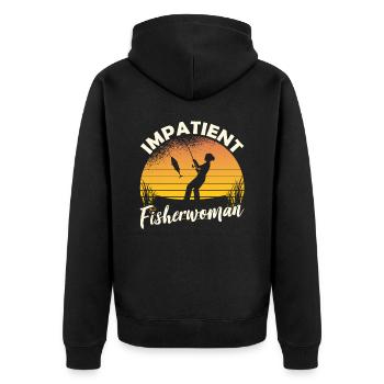 Ungeduldige Fischerin Angeln Fischer Fischen - Unisex Premium Bio Zip Hoodie - Schwarz - Hinten - Nico (187cm)