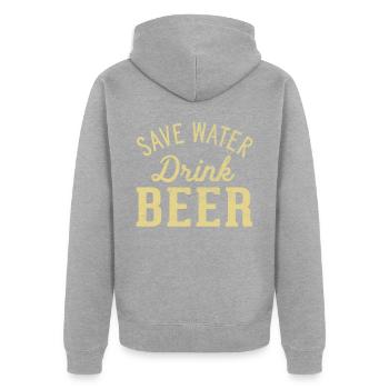Spare Wasser! Trink Bier - Unisex Premium Bio Zip Hoodie - Grau meliert - Hinten - Nico (187cm)