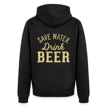 Spare Wasser! Trink Bier - Unisex Premium Bio Zip Hoodie - Schwarz - Hinten - Nico (187cm)