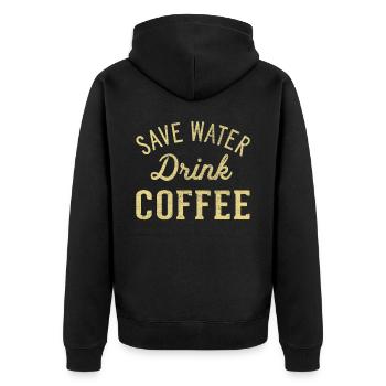 Water Drink Coffee Save - Unisex Premium Organic Zip Hoodie - black - Back - Nico (187cm)