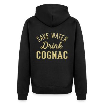 Save water, drink cognac - Unisex Premium Organic Zip Hoodie - black - Back - Nico (187cm)