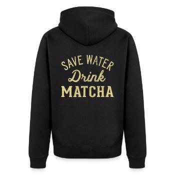 Save water drink Matcha - Unisex Premium Organic Zip Hoodie - black - Back - Nico (187cm)