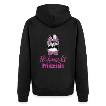 Flohmarkt Trödelmarkt Frauen - Unisex Premium Bio Zip Hoodie - Schwarz - Hinten - Nico (187cm)