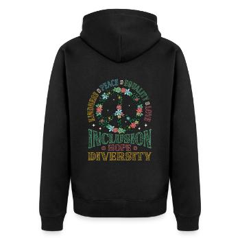 Vielfalt Gleichheit Liebe Frieden Blumen - Unisex Premium Bio Zip Hoodie - Schwarz - Hinten - Nico (187cm)