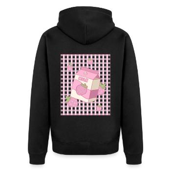 Dänische Pastell-Ästhetik Kawaii-Erdbeer-Milch - Unisex Premium Bio Zip Hoodie - Schwarz - Hinten - Nico (187cm)
