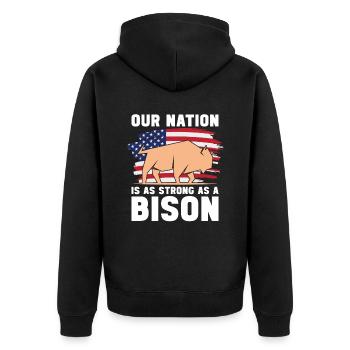 Amerikanischer Bison Büffel - Unisex Premium Bio Zip Hoodie - Schwarz - Hinten - Nico (187cm)
