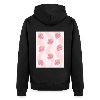 Dänische Pastell-Ästhetik-Erdbeeren - Unisex Premium Bio Zip Hoodie - Schwarz - Hinten - Nico (187cm)