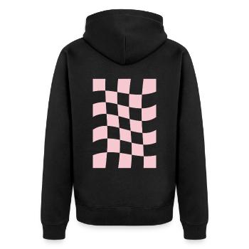 Dänische Pastell-Ästhetik Rosa kariert - Unisex Premium Bio Zip Hoodie - Schwarz - Hinten - Nico (187cm)