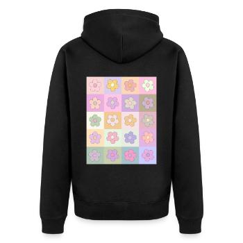 Danish Pastel Aesthetic Retro Flower Pattern - Unisex Premium Organic Zip Hoodie - black - Back - Nico (187cm)