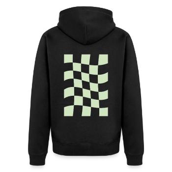Dänische Pastell-Ästhetik Grün kariert - Unisex Premium Bio Zip Hoodie - Schwarz - Hinten - Nico (187cm)