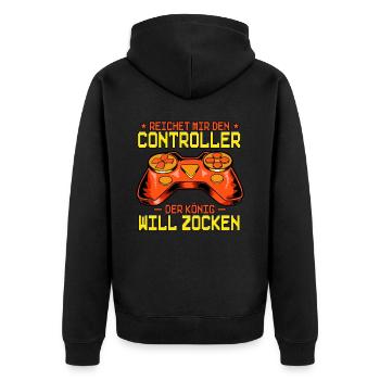 Zocken Gaming Reichet mir den Controller - Unisex Premium Bio Zip Hoodie - Schwarz - Hinten - Nico (187cm)