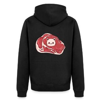 Meatcore Ästhetik Weirdcore Kawaii Katzenfleisch - Unisex Premium Bio Zip Hoodie - Schwarz - Hinten - Nico (187cm)