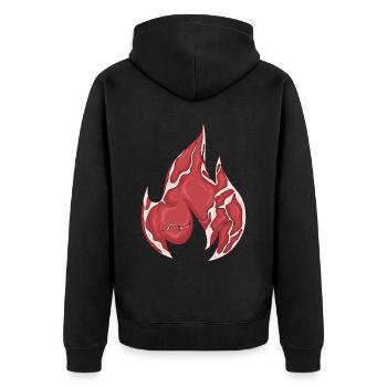 Meatcore Ästhetik Weirdcore Fleisch Feuer Flamme - Unisex Premium Bio Zip Hoodie - Schwarz - Hinten - Nico (187cm)