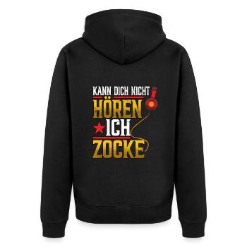 Zocken Gaming Kann Dich Nicht Hören Ich Zocke - Unisex Premium Bio Zip Hoodie - Schwarz - Hinten - Nico (187cm)