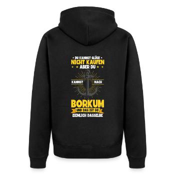 Borkum - Unisex Premium Bio Zip Hoodie - Schwarz - Hinten - Nico (187cm)