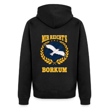 Borkum - Unisex Premium Bio Zip Hoodie - Schwarz - Hinten - Nico (187cm)