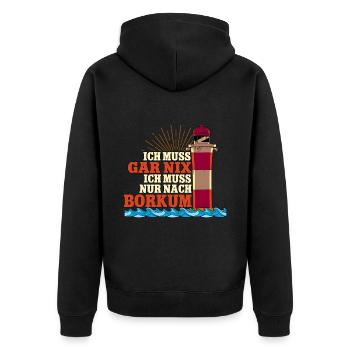 Borkum - Unisex Premium Bio Zip Hoodie - Schwarz - Hinten - Nico (187cm)