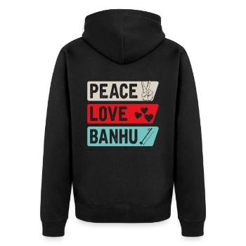 Peace Love Banhu Stringed Instrument - Unisex Premium Organic Zip Hoodie - black - Back - Nico (187cm)