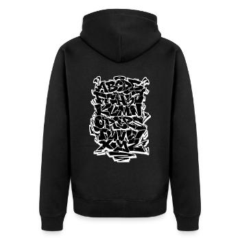 Graffiti Alphabet HandStyle Hip Hop Urban Lackieru - Unisex Premium Bio Zip Hoodie - Schwarz - Hinten - Nico (187cm)