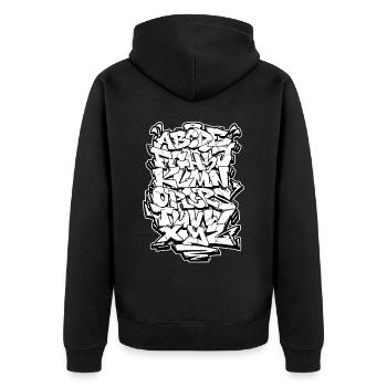 Graffiti Alphabet HandStyle Hip Hop Urban Lackieru - Unisex Premium Bio Zip Hoodie - Schwarz - Hinten - Nico (187cm)