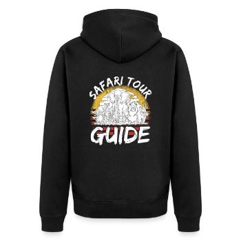 Safari Tour Guide Kostüm Afrika Zoo Tour Reise - Unisex Premium Bio Zip Hoodie - Schwarz - Hinten - Nico (187cm)