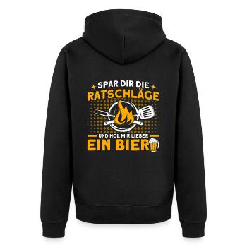 Hol Mir Lieber Ein Bier BBQ Grillmeister Spruch - Unisex Premium Bio Zip Hoodie - Schwarz - Hinten - Nico (187cm)