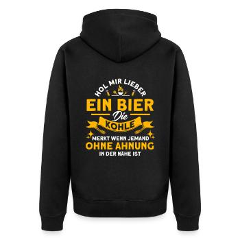 Hol Mir Lieber Ein Bier BBQ Grillmeister Spruch - Unisex Premium Bio Zip Hoodie - Schwarz - Hinten - Nico (187cm)