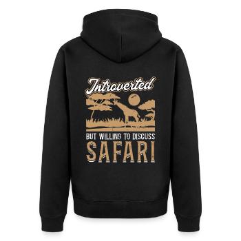 Introvertiert, Aber Gesprächsbereit Über Safari - Unisex Premium Bio Zip Hoodie - Schwarz - Hinten - Nico (187cm)