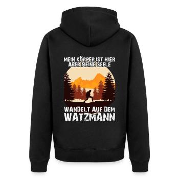 Watzmann Bergsteiger Wandern - Unisex Premium Bio Zip Hoodie - Schwarz - Hinten - Nico (187cm)
