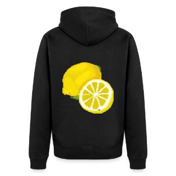 Retro Pixel Zitrone - Unisex Premium Bio Zip Hoodie - Schwarz - Hinten - Nico (187cm)