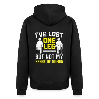 Ich habe ein Bein verloren, aber nicht meinen Sinn für Humor - Unisex Premium Bio Zip Hoodie - Schwarz - Hinten - Nico (187cm)