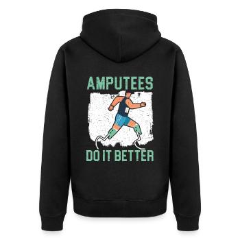 Amputierte machen es besser Behinderter Amputierter Amputierter - Unisex Premium Bio Zip Hoodie - Schwarz - Hinten - Nico (187cm)