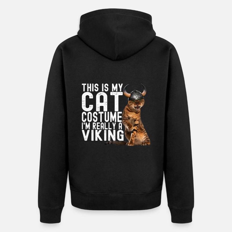Wikinger Katze - Unisex Premium Bio Zip Hoodie - Schwarz