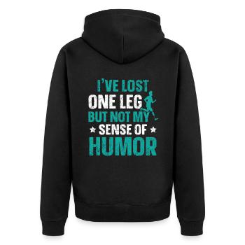 Ich habe ein Bein verloren, aber nicht meinen Sinn für Humor - Unisex Premium Bio Zip Hoodie - Schwarz - Hinten - Nico (187cm)