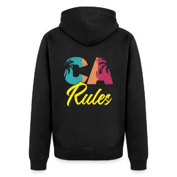 CA Rules Kalifornien USA Amerika Kalifornisch - Unisex Premium Bio Zip Hoodie - Schwarz - Hinten - Nico (187cm)