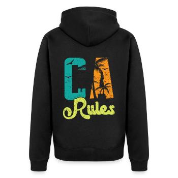 CA Rules Kalifornien USA Amerika Kalifornisch - Unisex Premium Bio Zip Hoodie - Schwarz - Hinten - Nico (187cm)