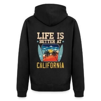 Das Leben ist besser in Kalifornien Amerika Kalifornien - Unisex Premium Bio Zip Hoodie - Schwarz - Hinten - Nico (187cm)