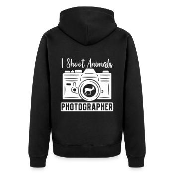 Photography Camera Lens I Shoot - Unisex Premium Bio Zip Hoodie - Schwarz - Hinten - Nico (187cm)
