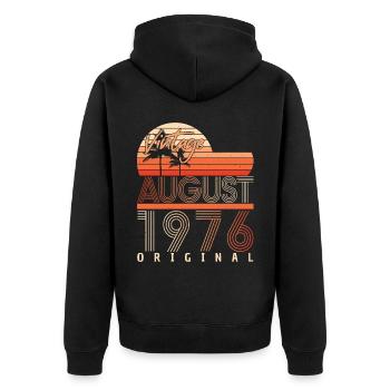 Retro 1976 August - Unisex Premium Bio Zip Hoodie - Schwarz - Hinten - Nico (187cm)