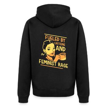 Powered by caffeine and feminist anger - Unisex Premium Organic Zip Hoodie - black - Back - Nico (187cm)
