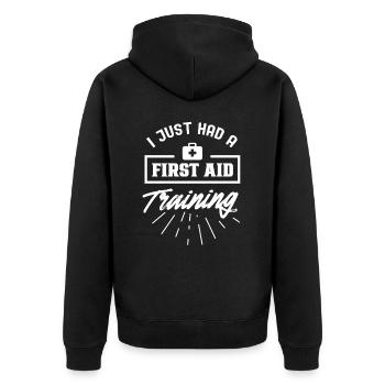 Ich Hatte Gerade Einen Erste Hilfe Kurs Lehrer - Unisex Premium Bio Zip Hoodie - Schwarz - Hinten - Nico (187cm)