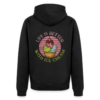 Ice Cream Retro Vintage Life Is - Unisex Premium Organic Zip Hoodie - black - Back - Nico (187cm)