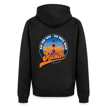 Aurich - Unisex Premium Bio Zip Hoodie - Schwarz - Hinten - Nico (187cm)