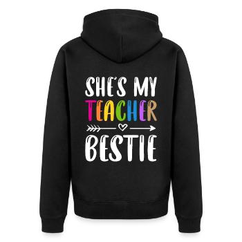 First Day Of School She's My Teacher Beast - Unisex Premium Organic Zip Hoodie - black - Back - Nico (187cm)