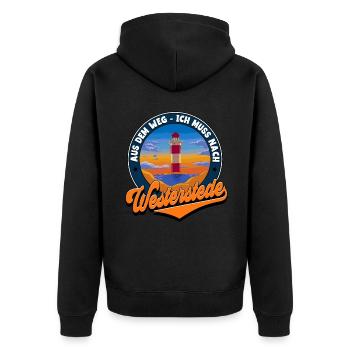 Westerstede - Unisex Premium Bio Zip Hoodie - Schwarz - Hinten - Nico (187cm)