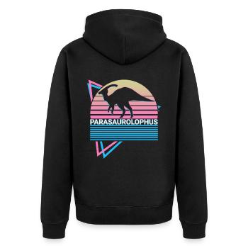 Parasaurolophus Dinosaurier Retro - Unisex Premium Bio Zip Hoodie - Schwarz - Hinten - Nico (187cm)