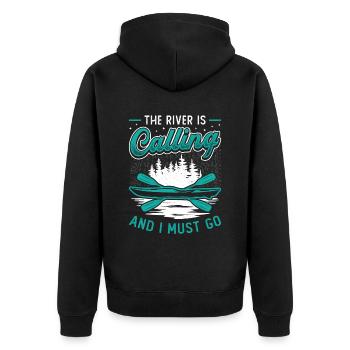 The River Is Calling And I Must Go Kajak Sport - Unisex Premium Bio Zip Hoodie - Schwarz - Hinten - Nico (187cm)